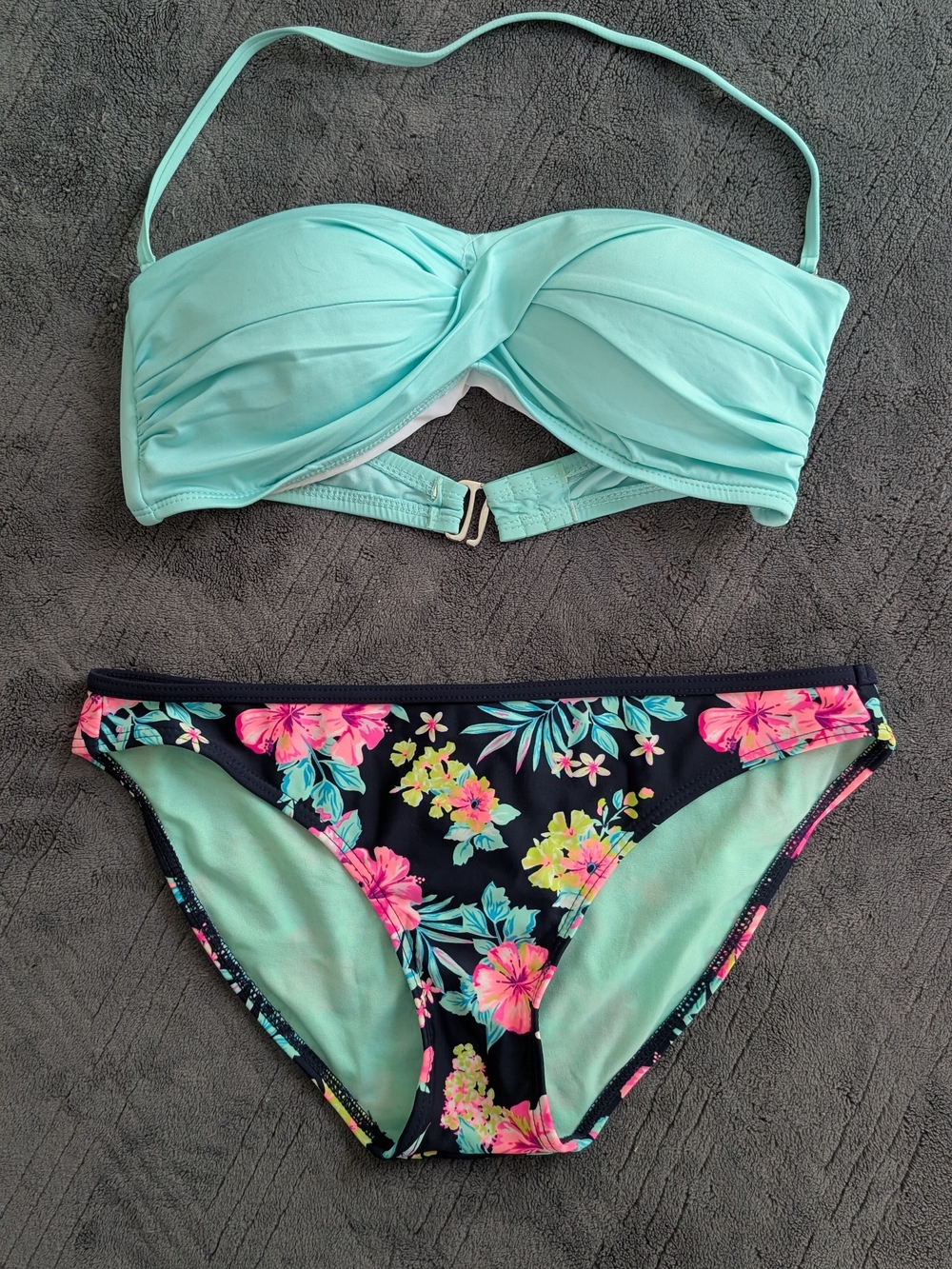 Mossimo Supply Co. Mint Twist Bandeau Top with Black Neon Floral Bottom